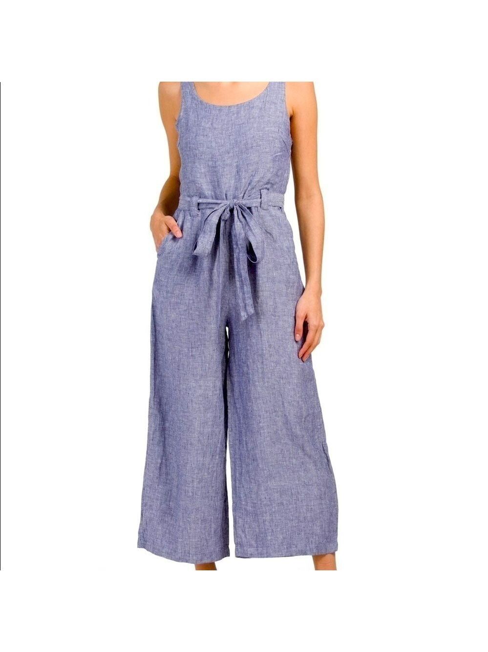 NWT Rachel Zoe Cropped Blue Linen Jumpsuit